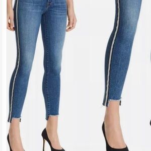 J Brand Skinny Jeans in Medium Wash with Black & Silver Stripes